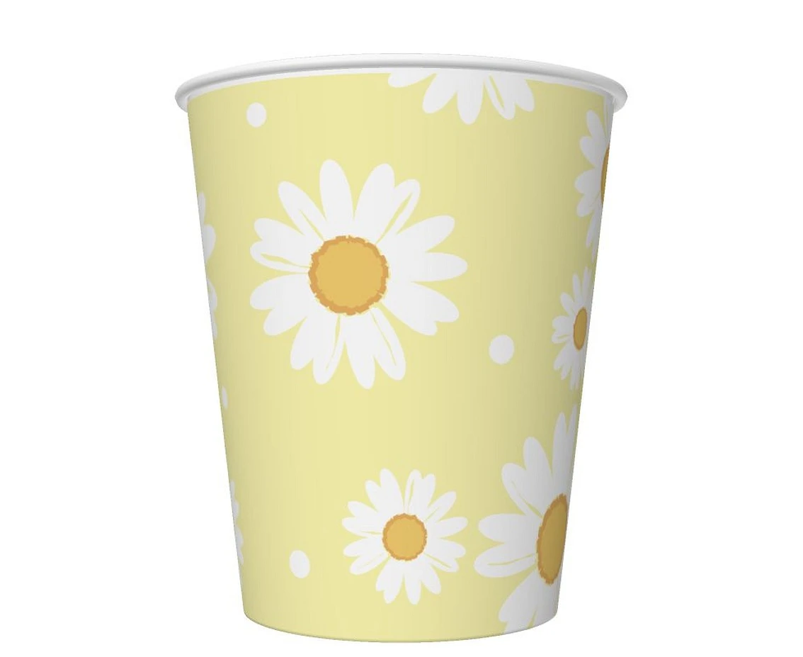 Paper cups, yellow, daisies, 250 ml, 6 pcs.